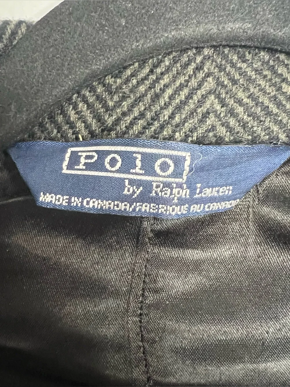 Polo Ralph Lauren Herringbone Wool Overcoat Mens XL?? Grey Canada Chesterfield